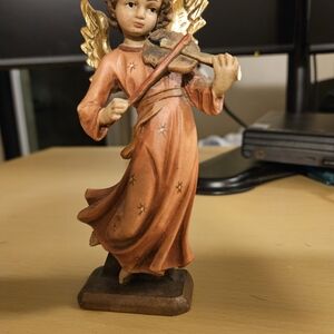 Charming Angel Figurine with Violin - Gold and Brown